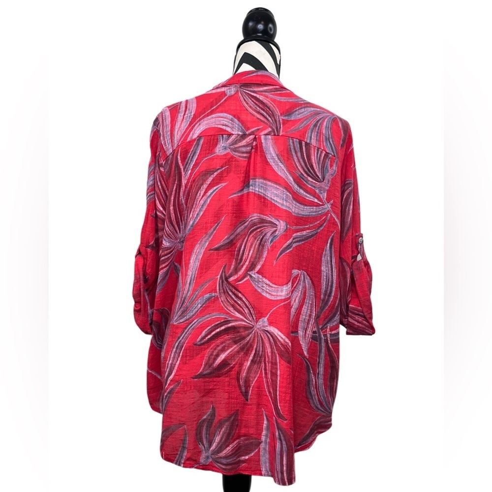 Made in Italy Leaf Floral Sz L 100% Cotton Button Front Tunic Blouse - Picture 2 of 11